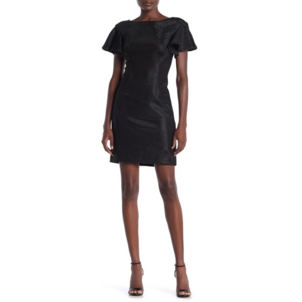 Trina Turk Barley Flutter-Sleeve Shimmer Dress